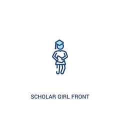 scholar girl front concept 2 colored icon. simple line element illustration. outline blue scholar girl front symbol. can be used for web and mobile ui/ux.