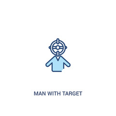 man with target concept 2 colored icon. simple line element illustration. outline blue man with target symbol. can be used for web and mobile ui/ux.