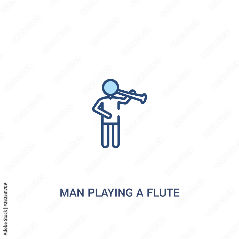 Poster man playing a flute concept 2 colored icon. simple line element illustration. outline blue man playi