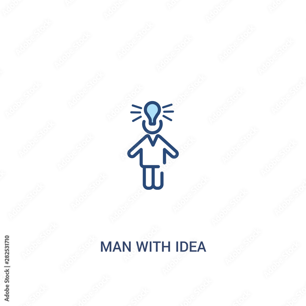 Poster man with idea concept 2 colored icon. simple line element illustration. outline blue man with idea s