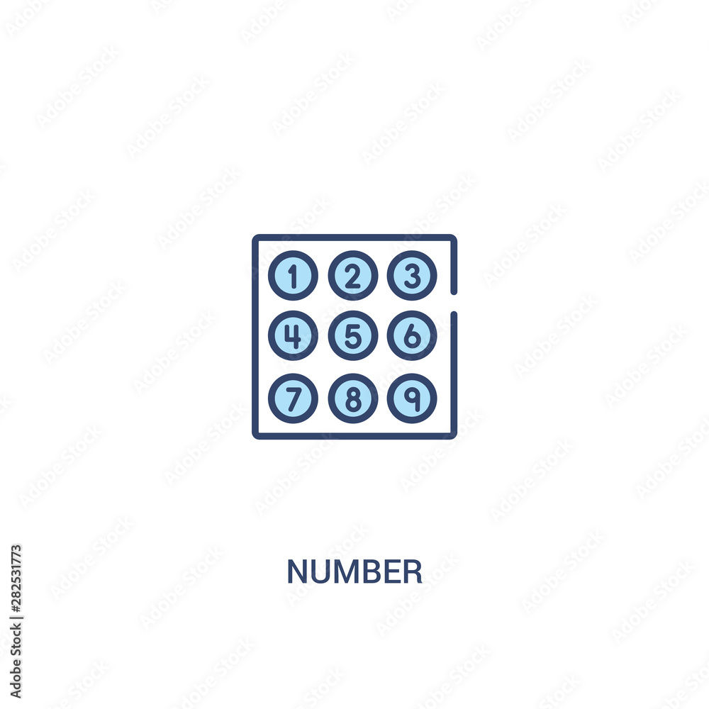 Poster number concept 2 colored icon. simple line element illustration. outline blue number symbol. can be 