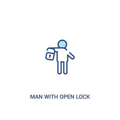 man with open lock concept 2 colored icon. simple line element illustration. outline blue man with open lock symbol. can be used for web and mobile ui/ux.