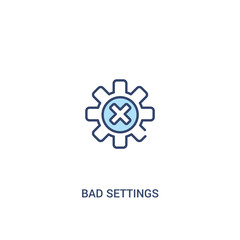 bad settings concept 2 colored icon. simple line element illustration. outline blue bad settings symbol. can be used for web and mobile ui/ux.