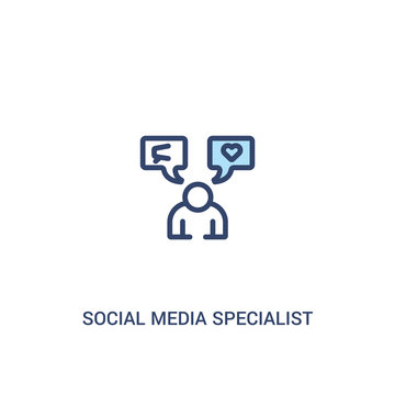 social media specialist concept 2 colored icon. simple line element illustration. outline blue social media specialist symbol. can be used for web and mobile ui/ux.