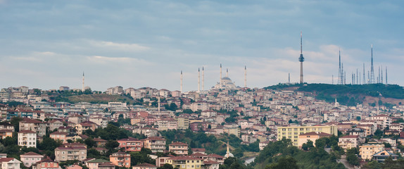 Panoramic view of blue mosque and old town of Istanbul