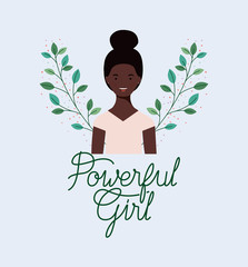 beautiful afro girl with wreath leafs frame