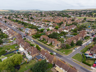 Aerial photo of the town of Shoreham-by-Sea, a seaside town and port in West Sussex, England UK,...