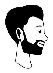 Young man face head profile cartoon in black and white