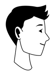 Young man face head profile cartoon in black and white