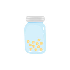 Glass jar with chickpeas. Zero waste food storage. No plastic. Hand drawn vector Illustration isolated on white background