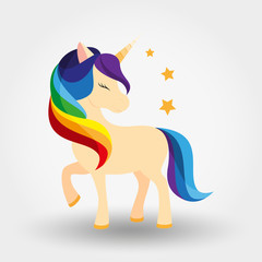 Unicorn. Icon. Rainbow mane. Vector illustration. Flat design style