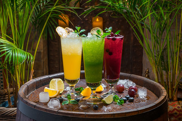 Various cocktails on dark background