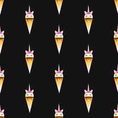 Ice cream. Unicorn. Seamless pattern. Vector illustration. Flat design