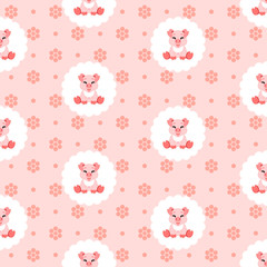 Cute baby pig in bib. Icon. Seamless vector illustration. Flat.