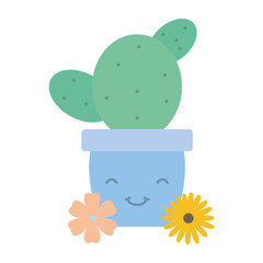 cactu and flowers in ceramic pot kawaii