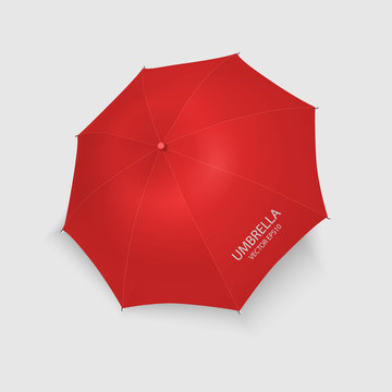 Vector 3d Realistic Render Red Blank Umbrella Icon Closeup Isolated on White Background. Design Template of Opened Parasol for Mock-up, Branding, Advertise etc. Top View