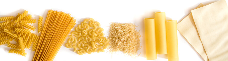 set of pasta on a white background