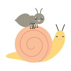 cute ant insect and snail kawaii characters