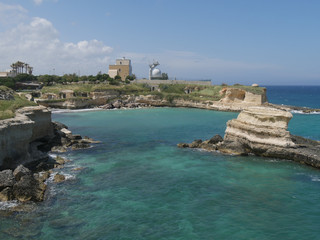 Lighthouse owned by the Navy and touistic village of Torre Sant'Andrea in Salento.