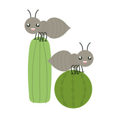exotic cactu with ants kawaii character