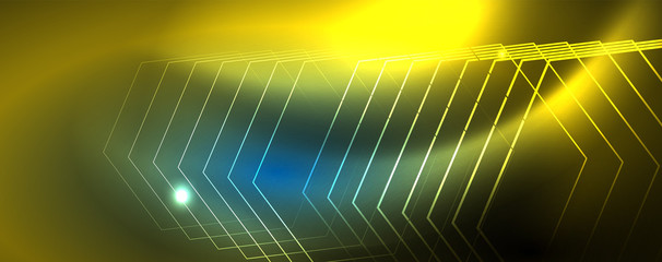 Neon glowing techno lines, hi-tech futuristic abstract background template, vector