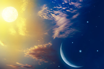 Obraz na płótnie Canvas Romantic Moon In Starry Night Over Clouds