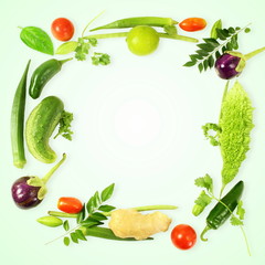 various fresh vegetables frame with copy space in blur background for food, heath,diet related concept