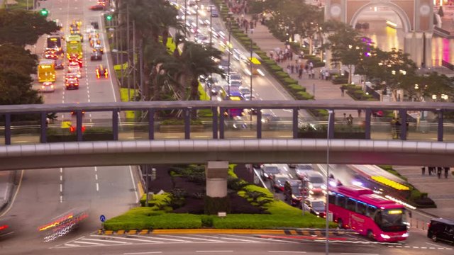 sunset illumination macau city center traffic street panorama timelapse 4k china 