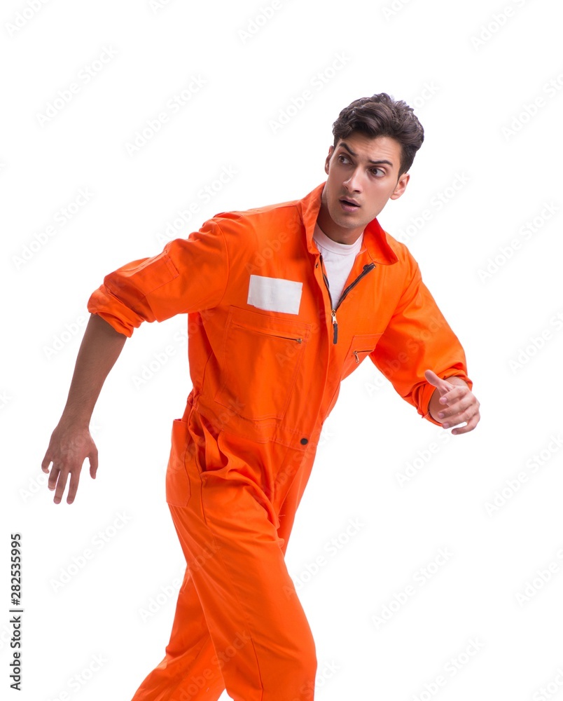 Wall mural Prisoner in orange robe isolated on white background