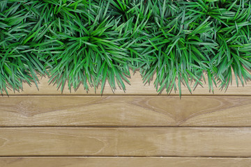 Top View of Grass and Wooden Floor Background