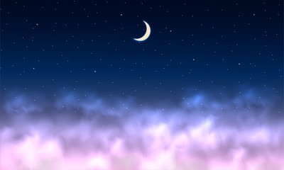 Fototapeta premium Night sky background. Moon and star, cloud on night sky.