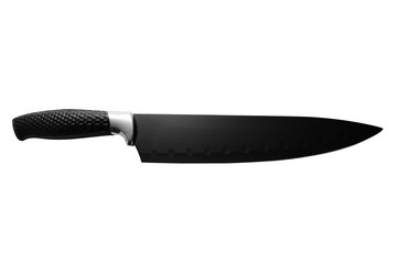 Isolated black blade sharp knife on a white background.