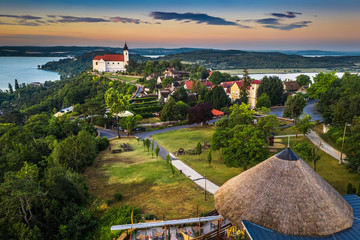 Tihany, Hungary - Panoramic view of the beautiful village of Tihany on the northern shore of Lake...