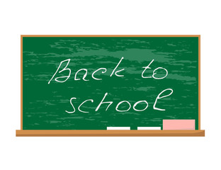 Fototapeta premium back to school, blackboard and chalk in flat