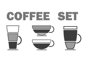 set drinks coffee black and white icons