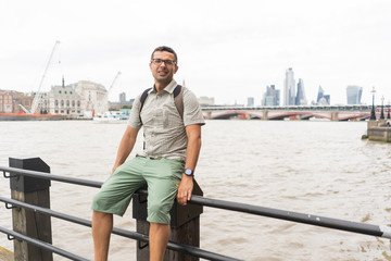 Traveler man in the city