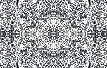Tribal and folk ornament - coloring page for adults. Black and white doodle background. Vector illustration