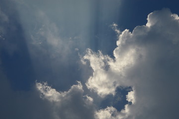 Fototapeta na wymiar Blue sky with clouds and sun rays
