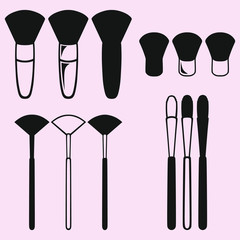 makeup brushes vector set silhouette isolated