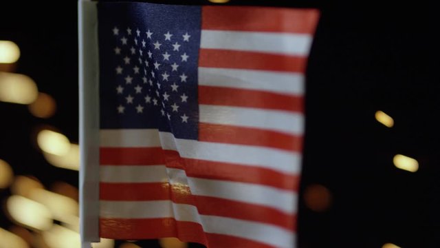 American Flag slow motion sparks fireworks black background
