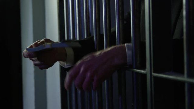 White collar criminal in jail behind bars