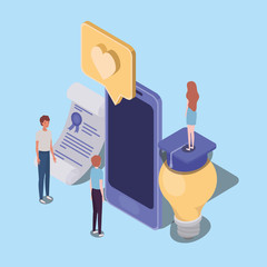 online education with smartphone and mini people