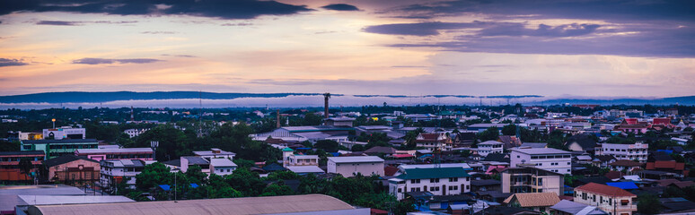 panoramic view of sakon nakhon city with sunset