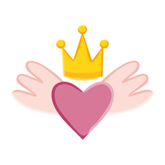 heart love with wings and crown pop art style