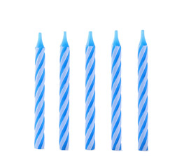 Blue striped birthday candles isolated on white