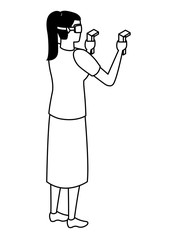 virtual reality technology experience cartoon in black and white