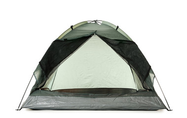 Comfortable grey camping tent on white background