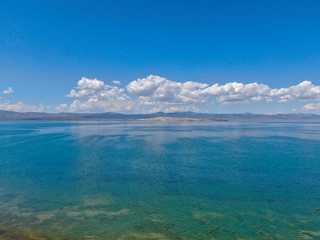 Aerial view of colorful Mono Lake during summer season, Mono County, California, USA