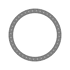 Black and white vintage round frame with complex Greek outline ornament vector