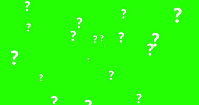 animation of a lot of white question mark moving on chroma key green screen background